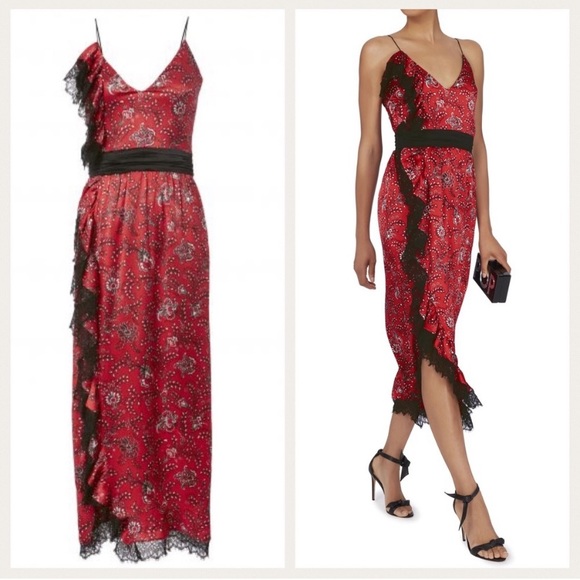 NWT Cinq à Sept Silk Petra Midi Slip Dress in Vermillion - Picture 4 of 11